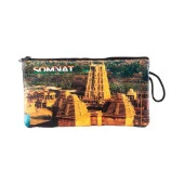 Hindistan Somnat Temalı Deri Makyaj Çantası - 1
