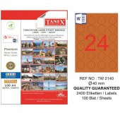 Tanex Laser Etiket 100 YP 0.40 MM Laser-Copy-Inkjet Yuvarlak Turuncu TW-2140 - 2