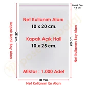 10x20+5 cm. (10x25) 1.000 Adet Şeffaf Bantlı Yapışkanlı Jelatin Poşet - 1