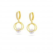 Nipora Starlight Diamond Tektaşlı Kalp Tasarım Gold Renk 925 Ayar Gümüş Sallantılı Küpe - 1