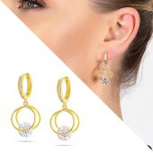 Nipora Starlight Diamond Tektaşlı Kalp Tasarım Gold Renk 925 Ayar Gümüş Sallantılı Küpe - 2