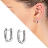 Nipora Starlight Diamond Zirkon Taşlı "U" Tasarım 925 Ayar Gümüş Küpe - 2