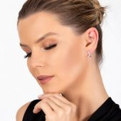 Nipora Starlight Diamond Zirkon Taşlı "U" Tasarım 925 Ayar Gümüş Küpe - 5