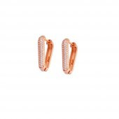 Nipora Starlight Diamond Zirkon Taşlı "V" Tasarım Rose Renk 925 Ayar Gümüş Küpe - 1