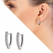 Nipora Starlight Diamond Zirkon Taşlı "V" Tasarım 925 Ayar Gümüş Küpe - 2
