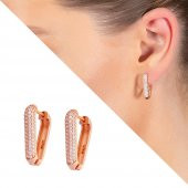 Nipora Starlight Diamond Zirkon Taşlı "V" Tasarım Rose Renk 925 Ayar Gümüş Küpe - 2