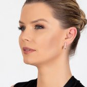 Nipora Starlight Diamond Zirkon Taşlı "V" Tasarım Rose Renk 925 Ayar Gümüş Küpe - 4