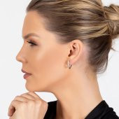 Nipora Starlight Diamond Zirkon Taşlı "V" Tasarım 925 Ayar Gümüş Küpe - 5