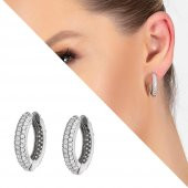 Nipora Starlight Diamond Zirkon Taşlı Maxi Halka Tasarım 925 Ayar Gümüş Küpe - 2