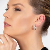Nipora Starlight Diamond Zirkon Taşlı Maxi Halka Tasarım 925 Ayar Gümüş Küpe - 5
