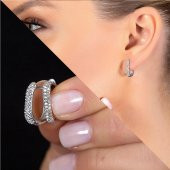 Nipora Starlight Diamond Mikro Zirkon Taşlı "U" Tasarım 925 Ayar Gümüş Küpe - 6