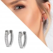 Nipora Starlight Diamond Zirkon Taşlı Mikro Halka Tasarım 925 Ayar Gümüş Küpe - 2