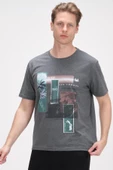 Erkek Oversize Baskılı Bisiklet Yaka Pamuklu Kısa Kollu Basic T-Shirt - 10