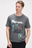 Erkek Oversize Baskılı Bisiklet Yaka Pamuklu Kısa Kollu Basic T-Shirt - 9
