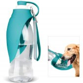 Taşınabilir Kedi Köpek Su Şişesi Yumuşak Silikon Açık Pet Su Sebili 580ml Mavi Renklı - 4