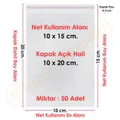 10x15+5 cm. (10x20) 50 Adet - Şeffaf Bantlı Yapışkanlı Jelatin Poşet - 1