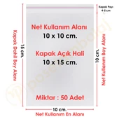10x10+5 cm. (10x15) 50 Adet - Şeffaf Bantlı Yapışkanlı Jelatin Poşet - 1