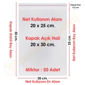 20x25+5 cm. (20x30) 50 Adet - Şeffaf Bantlı Yapışkanlı Jelatin Poşet - 1