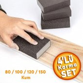 Takoz Sünger Zımpara 80-100-120-150 Kum Karma Paket Kübik El Zımparası Islak Kuru (4Lü SET) - 1