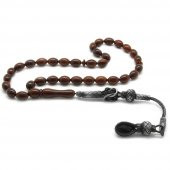 Nipora 1000 Ayar Gümüş Kazaz Püsküllü Koyu Renk Arpa Kesim Kuka Tesbih - 1