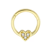 Altın Halka Piercing Üç Taş Kalp 14 Ayar thumbnail 2