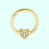 Altın Halka Piercing Üç Taş Kalp 14 Ayar thumbnail 1
