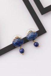 Lapis Lazuli Doğal Taş Gold Renkli Küpe - 1