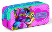 Coral High Pembe Sevimli Kedi Baskılı İki Bölmeli Kalem Çantası -Kız Çocuk - 1