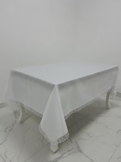 Finezza Paris Jakarlı Kumaş Güpürlü Beyaz Masa Örtüsü 160x220 cm - 965 - 1