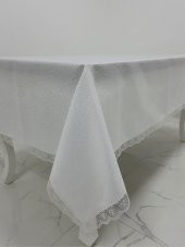 Finezza Paris Jakarlı Kumaş Güpürlü Beyaz Masa Örtüsü 160x220 cm - 965 - 2