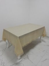 Finezza Paris Jakarlı Kumaş Güpürlü Bej Masa Örtüsü  Dikdörtgen 160*220 cm - 963 - 1