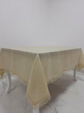 Finezza Paris Jakarlı Kumaş Güpürlü Bej Masa Örtüsü  Dikdörtgen 160*220 cm - 963 - 2