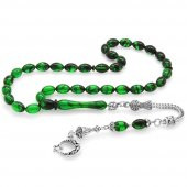 Nipora Ayyıldız Kararmaz Metal Püsküllü Arpa Kesim Süzme Yeşil-Siyah Ateş Kehribar Tesbih thumbnail 1