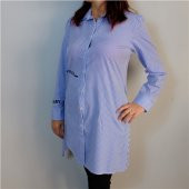 Çizgili Gömlek Yaka Saks Mavisi Tunik - 1