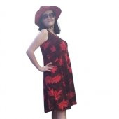 Ip Askılı Siyah-Kırmızı Renkli Penye Elbise - 1