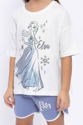 Disney Frozen Frozen Lisanslı Elsa Krem Kız Çocuk Şort Takım - 4
