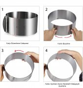 Narkalıp  Ayarlanabilir  10 cm Yuvarlak Kek Pasta  Kalıbı Çemberi ve Metal Altlık - 5