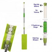 Piev Microfiber Sihirli Teleskopik Yer Duvar Cam Temizlik Mop Yedek Bezli Yeşil - 4