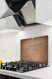 2 li 30x52 cm Koyu Ahşap Desenli Cam Kesim Tablası ve Ocak Koruyucu thumbnail 1