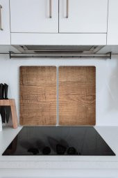 2 li 30x52 cm Koyu Ahşap Desenli Cam Kesim Tablası ve Ocak Koruyucu thumbnail 2