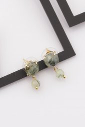 Prehnite Doğal Taş Gold Renkli Küpe - 1