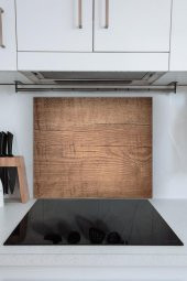 60x70 cm Koyu Ahşap Desenli Cam Ocak arkası Koruyucu thumbnail 2