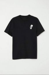 Finezza Ufo Baskılı Pamuk Siyah T-Shirt M Beden - 975 - 1