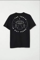 Finezza Ufo Baskılı Pamuk Siyah T-Shirt M Beden - 975 - 2