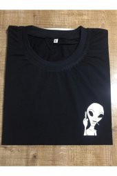 Finezza Ufo Baskılı Pamuk Siyah T-Shirt M Beden - 975 - 3