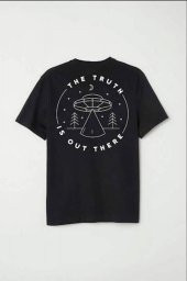 Finezza Ufo Baskılı Pamuk Siyah T-Shirt M Beden - 975 - 5