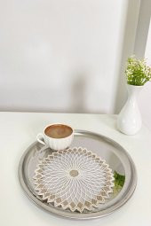 6 Adet Sunshine Modern Beyaz & Vizon Simli Bardak Altlığı & Kokteyl Peçetesi - 1