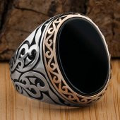Siyah Düz Oniks Taşlı 925 Ayar Gümüş Yüzük thumbnail 1