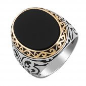 Siyah Düz Oniks Taşlı 925 Ayar Gümüş Yüzük thumbnail 3