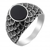 Siyah Oniks Taşlı Desenli 925 Ayar Gümüş Yüzük thumbnail 3